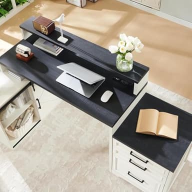 JXQTLINGMU Home Office Desk, Modern Farmhouse Computer Desk with File Cabinet Letter T4 F4 Legal, Study Writing Desk, 67 Inch, Off White - Image 4