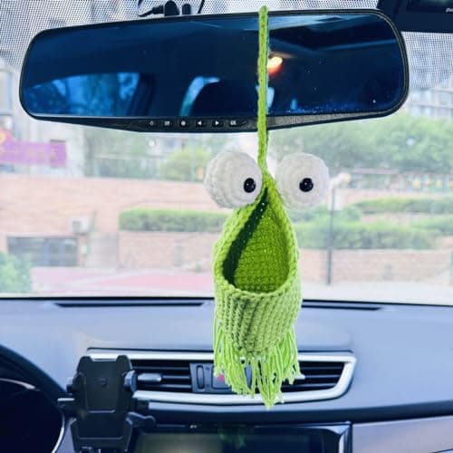 Crochet Yip Yip Car Hanger,Cute Crochet Alien Car Mirror Hanging Accessories,Handmade Yip Yip Rear View Mirror Accessories for Women Girls,Car Decor Automotive Interior Aesthetic (GREEN)
