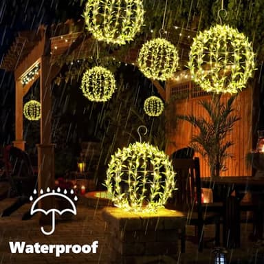 Solar Powered Hanging Iron Sphere Lights with Artificial Greenery – 12Inch 120 LED Waterproof Outdoor Decor Ball Light with Timer & 8 Modes – 2 Pack for Garden, Christmas, Weddings (Warm White) - Image 5