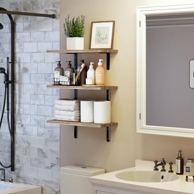 Fixwal Wall Floating Shelves for Room Decor, 4 Sets Floating Shelves for Wall Storage, Wood Wall Mounted Shelf for Bedroom Decor, Bathroom Storage, Book Shelf for Wall-Rustic Brown - Image 4