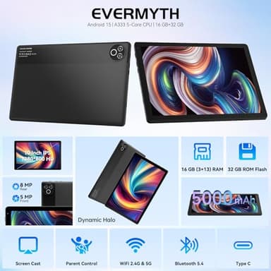 Tablet 10 Inch Android 15 OS GMS Certified Tablets PC 1.8 GHz 5-Core 16 (3+13) GB RAM 32 GB ROM 1 TB Expandable 1280x800 HD IPS Touch Screen 5000 mAh WiFi 6 Bluetooth 5.4 Dual Camera 2025 (Black) - Image 2