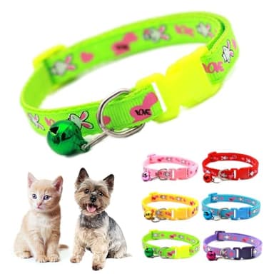 Green Small Cat Collar with Bell,Rabbit Pattern Dog Collar Girl Cute Fancy Puppy Collar with Bells for XXS XS Tiny Little Kitten Pet Female Dogs,Neck 7-12 Inch - Image 1
