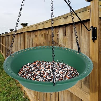 Hanging Bird Feeder Tray with Drainage Holes for Outside, Rugged Recycled Plastic Wild Bird Feeding Station (10 inch, Green) - Image 6