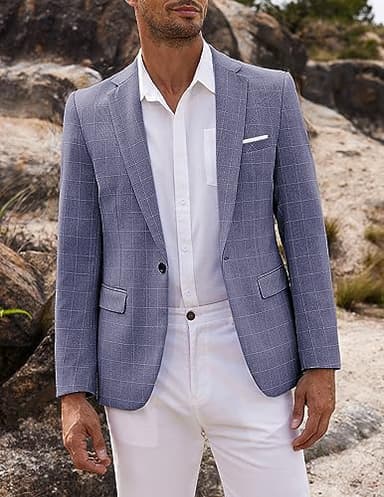 COOFANDY Men's Blazer Casual Sport Coats Slim Fit One Button Suit Jacket Lightweight Sports Jacket (Plaid Blazer - Blue,XX-Large) - Image 2