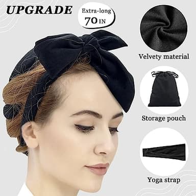 ZILAMPU No Heat Curling Rod Headband, Overnight Velour Hair Curls Roller Wrap for Women with Long Hair - Black - Image 2