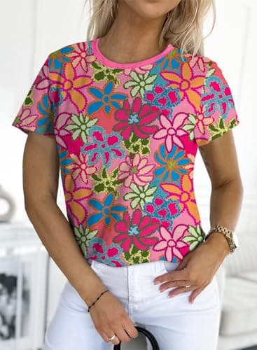 EVALESS Short Sleeve Summer Tops for Women Trendy Crewneck Polka Dots Shirts Summer Loose Fit Tee Clothing Multicolour XX-Large - Image 2