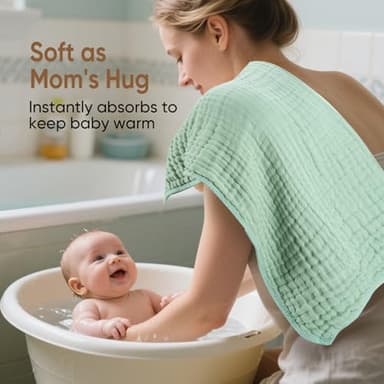 MIGIOL Muslin Hooded Baby Towels 100% Cotton ，Super Soft Muslin Baby Bath Towel - 32 x 32 Inches, Suitable for Newborn and Young Children up to 3 Years Old. (Light Blue & Dark Blue) - Image 5