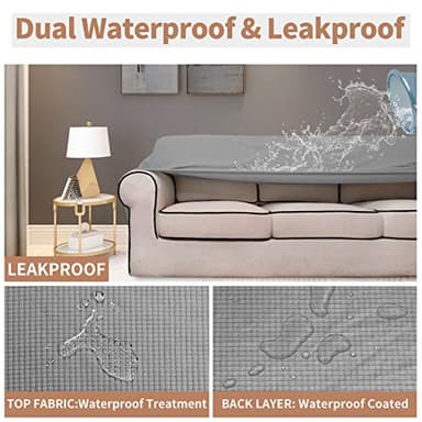 Easy-Going 100% Waterproof Couch Cover, Dual Waterproof Sofa Cover, Stretch Jacquard Sofa Slipcover, Leakproof Furniture Protector for Kids, Pets, Dog and Cat (Oversized Sofa, Light Gray) - Image 4