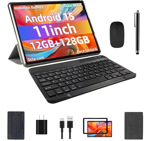 Android 15 Tablet, 12GB+128GB +1TB Expand, Face Unlock, 8000mAh Big Battery+18W Fast Charging, Dual Stereo Speakers, Octa-core CPU, WiFi6, BT5.0,Touchscreen Display, 11inch 2in1 Tablet PC Tableta - Image 1