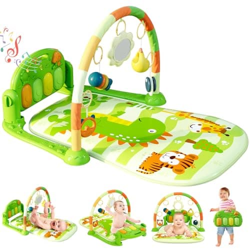 dearlomum Baby Play Mat Gym, Funny Play Piano Tummy Time Activity Mat with 5 Infant Sensory Toys, Music and Lights, Boy & Girl Gifts for Newborns 0 to 3 6 9 12 Months (Green) - Image 1