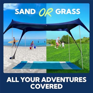 SUN NINJA Beach Tent Sun Shelter UPF50+ - Easy Pop Up Beach Canopy - Outdoor Shade for Camping Trips, Fishing, Backyard Fun Picnics - Sand Shovel, Ground Pegs & Stability Poles - Image 6