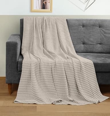 Utopia Bedding Khaki 100% Cotton Waffle Blanket 300 GSM [King - 90x108 Inch] Soft Lightweight Breathable Bed Blanket for All Season - Image 4