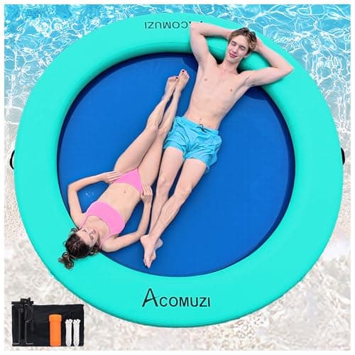 ACOMUZI 8FT Water Hammock Inflatable Floating Dock, Round Floating Ring Lake Floats for Adults, Heavy Duty Pool Float Raft for Ocean and Lake, Mint Green Blue - Image 1