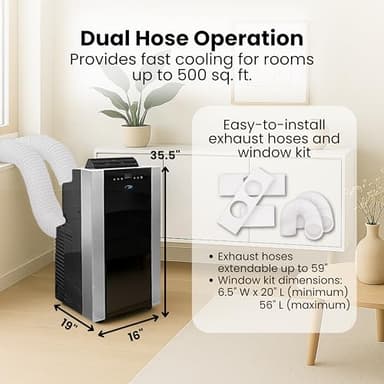 Whynter Portable Air Conditioner 14,000 BTU with Dual Hose Dehumidifier & Cooling Fan for 500 Sq Ft Rooms, Includes AC Unit Window Kit, ARC-14S (9,500 SACC) - Image 8