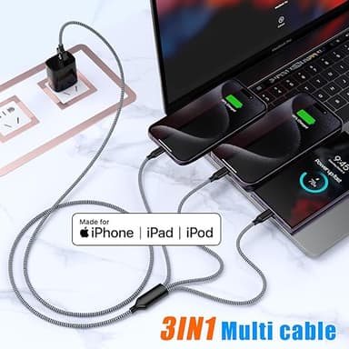 Multi Charging Cable 4ft 2Pack 3in1 Charger Cord, Multiple iPhone Charger Lightning Wire Nylon Braided MFi Certified Universal for Apple USB Type c Micro Phone - Image 5