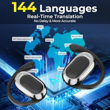AI Translation Earbuds Real Time, 144 Languages Translator Earbuds Device, 5-in-1 Translation Music Calls Transcription AI Assistant Wireless Headphones Travel Business Learning (Black) - Image 2