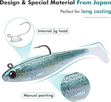 TRUSCEND Fishing Lures for Bass Trout Jighead Lures Paddle Tail Swimbaits Soft Fishing Baits Freshwater Saltwater Jigging Bass Gear Gifts for Men - Image 4