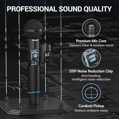 TONOR Rechargeable Wireless Microphones, Metal Bluetooth Handheld Cordless Mic System with Receiver, 2x25 UHF Professional Dynamic Mic for Karaoke, Church, Singing, Wedding, Meeting, DJ, 328ft TW720 - Image 3