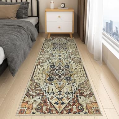 Runner Rug for Hallway, 2x6 Washable Runner Rug, Non Slip Low Pile Kitchen Rugs with Rubber Backing, Boho Floor Soft Carpet for Hallway, Bathroom, Entrance, Bedroom, Laundry (Orange) - Image 5