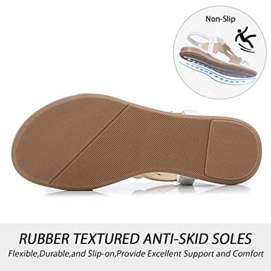 iCKER Women Rhinestone Sandals T-Strap Buckle Bohemian Pearl Crystal Flat Sandals-Sliver 01-8 - Image 4