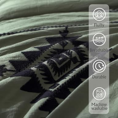MAIREVE Olive Green Embroidery Comforters Set Queen Size - 7 Pieces, Farmhouse Western Bedding All Season Bed in A Bag Queen, Boho Comforter Set with Sheets, Pillowcases & Shams - Image 6