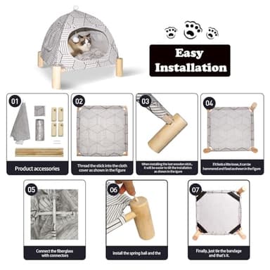 Nockovi 2-in-1 Elevated Cat Tent Cat House, Quick Assembly and Disassembly, Portable Indoor/Outdoor Cute Cat Bed Cave-White Diamond Pattern - Image 6