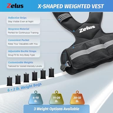 ZELUS Weighted Vest for Men and Women | 4-10lb/11-20lb/20-32lb Vest with 6 Ironsand Weights for Home Workouts | Adjustable Body Weight Vest Exercise Set for Cardio and Strength Training (20-32 lb.) - Image 2