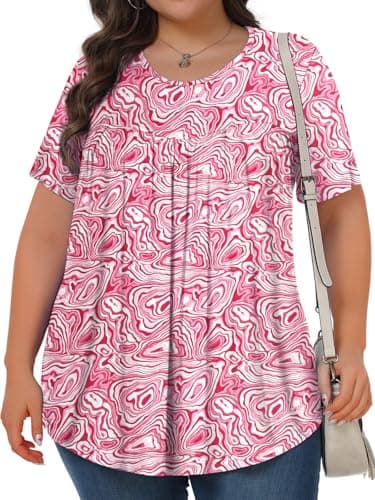 Womens Plus Size Tops Tunic Short Sleeve Crew Neck Shirts Casual Soft Blouse Zebra Powder 2X - Image 3