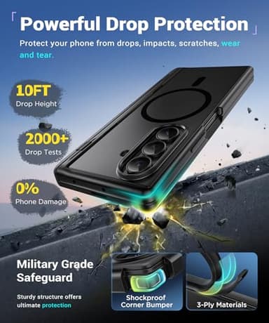 BERFY for Samsung Galaxy Z Fold 7 Case with 9H Tempered Glass Screen Protector, [Compatible with MagSafe] Built-in 2 Hidden Kickstand, Full-Body Slim Shockproof Phone Case for Z Fold 7, Black - Image 5