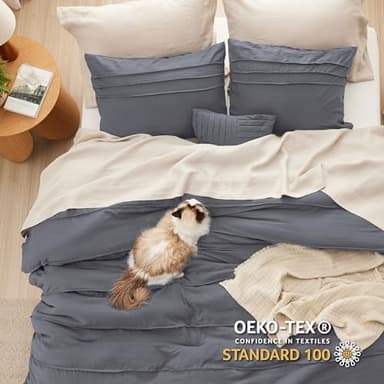 Bedsure Queen Comforter Set - 4 Pieces Pinch Pleat Bed Set, Dark Grey Boho Bedding for All Season, 1 Soft Comforter, 2 Pillowcases, 1 Decorative Pillow - Image 4