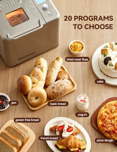 Neretva Bread Maker, 20-IN-1 2LB Bread Machine Dual Heater Bread Maker Machine Automatic with Nonstick Ceramic Pan, 15H Timer & 1H Keep Warm Set, Low Noise, Stainless Steel Breadmaker Recipe-Silver - Image 2