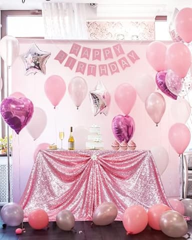 PartyDelight Sequin Tablecloth Fuchsia Pink 60"x126" Rectangle Shimmer Table Cloths Sparkle Glitter Decorations - Image 2