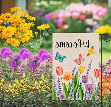 Spring Summer Tulip Lavender Welcome Easter Garden Flag 12 x 18 Inch Double Sided, Butterfly Floral Small Burlap Yard Outdoor Flag Seasonal Outside Decoration - Image 6