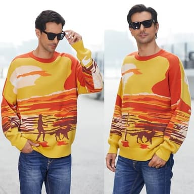 SINAR Men's Casual 100% Cotton Sweater Loose Crew Neck Knitwear Winter Pullover Knit Sweater (as1, Alpha, x_l, Regular, Regular, Golden01) - Image 2