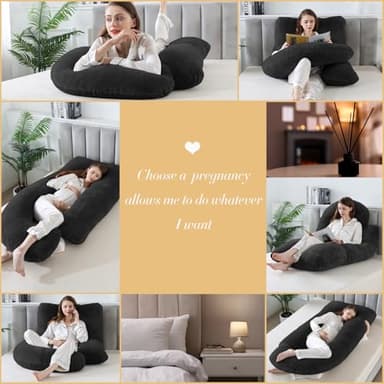 WhatsBedding Pregnancy Pillows for Sleeping, J Shaped Full Body Maternity Pillow for Adults, Memory Foam Filling Support for Back, Legs, Belly, HIPS for Pregnant Women (Black) - Image 6