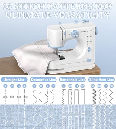 SEDNEE Sewing Machine for Beginners with 16 Built-in Stitches, Small Sewing Machine with Accessory Kit, 2-Speed, Foot Pedal & Storage Drawer, Portable Full-Feature Design for Home DIY (Blue) - Image 2