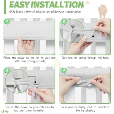 Azure/White Reversible Crib Rail Covers, Three-layers of Thickened Material to Protect Baby's Teeth, Soft Anti-Collision Crib Teething Rail Cover, Strip Corner Baby Bed Chewing Guard Rail, 4-PCS - Image 6