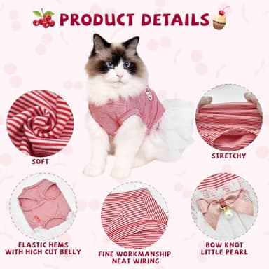 LyssKMK Cherry Pattern Dog Dress Puppy Sleeveless Shirt Tutu Skirt Dog Summer Dress with Bowknot Pet Summer Costume Outfits for Small Medium Dogs (Cherry Red) XL - Image 3