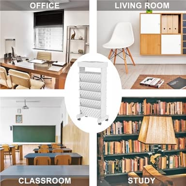 YEMUNY 6 Tier Rolling Utility Cart Multi-Functional Movable Storage Book Shelves with Lockable Casters for Study Office Classroom, White - Image 7