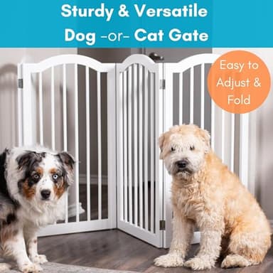 INTERNET'S BEST Arched Top Dog Gate | 4 Panel, 36" H Wooden Pet Barrier for Dogs or Cats | Freestanding Folding Room Divider for Doorways, Hallways, Stairs, and Porch | Portable, Extra Wide | White - Image 6