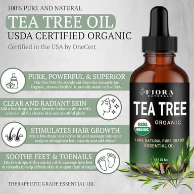 Tea Tree Oil – 100% Pure Organic Tea Tree Essential Oil for Skin, Face, Hair, Scalp, Nails, and Toenail – Therapeutic Grade Tree Tea Oil for Acne & Hair Growth – 1 fl oz - by Fiora Naturals - Image 2