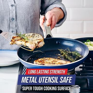Blue Diamond 12" Nonstick Frying Pan with Lid, Diamond Infused PFAS & PTFE-Free Ceramic Skillet, Dishwasher & Oven Safe, Stay Cool Handle, Durable Non Toxic Metal Utensil Safe, Glass Lid, Blue - Image 6