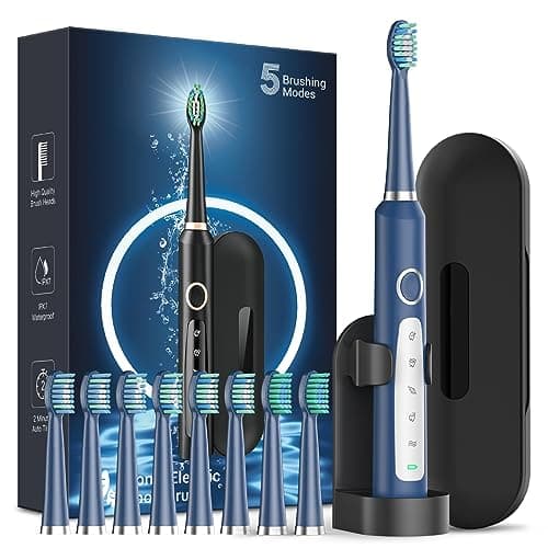 Rtauys Sonic Electric Toothbrush for Adults - Rechargeable, 41,000 Vibrations per Minute, Teeth Whitening, 8 Brush Heads, 24 Months of Usage, Blue - Image 1
