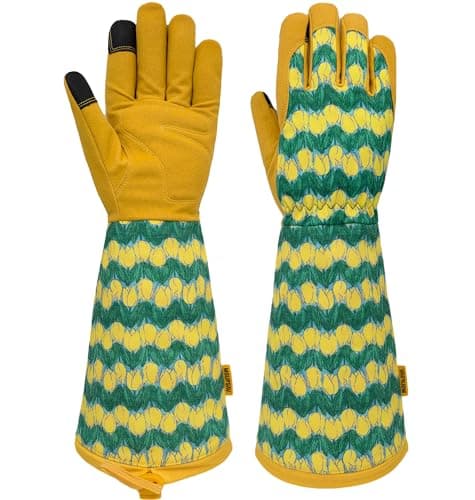 MSUPSAV Garden Gardening Gloves,Long Women Rose Pruning Thorn Proof Yard Work Gauntlet Glove,Gifts (Medium, Yellow) - Image 1
