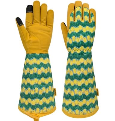 MSUPSAV Garden Gardening Gloves,Long Women Rose Pruning Thorn Proof Yard Work Gauntlet Glove,Gifts (Medium, Yellow) - Image 1