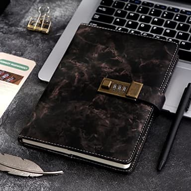 CAGIE Marble Diary with Lock for Girls, Waterproof Journal with Lock 192 Pages Secret Women Locked Diary with Pen, Password Locked Journals for Men and Boys, A5 Black - Image 2