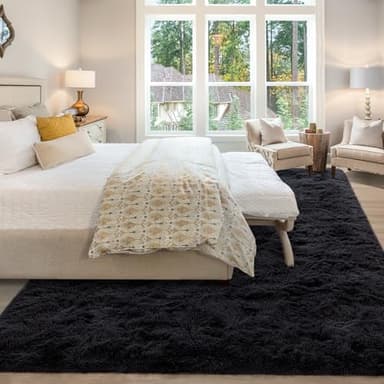 Merelax Soft Modern Indoor Large Shaggy Rug for Livingroom Bedroom Dorm Kids Room Home Decor, Non-Slip Plush Fluffy Furry Fur Area Rugs Comfy Nursery Accent Floor Carpet 9x12 Feet, Black - Image 2