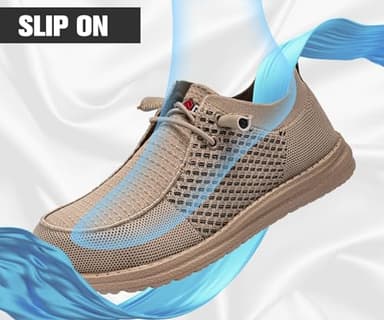 LARNMERN Slip On Steel Toe Shoes Men Lightweight Comfortable Lounging Walking Sneakers Safety Work Steel Toe Loafers (8.5 Men, Khaki) - Image 4