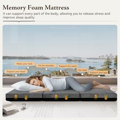GEMBED Tri Folding Mattress Queen Size - Memory Foam Tri-fold Mattres, Handle & Non-Slip Bottom, Portable Foldable Sofa Bed Floor Chair for Travel RV Camping Guest Yoga - 4 Inch, 78"x58"x4" - Image 3