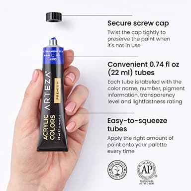 Arteza Acrylic Painting Art Set, 12 Colors Acrylic Paint, 15 Detail Brushes and 7x8.6 Inches Foldable Canvas Paper Pad Bundle, Art Supplies for Artists & Hobby Painters - Image 3